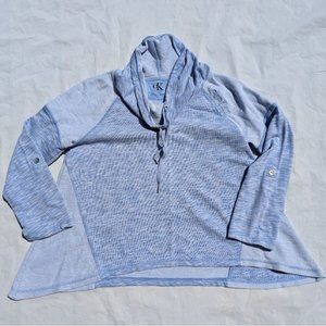 Calvin  Klein Oversized Cowl Neck Blue and White Sweatshirt - Size Large